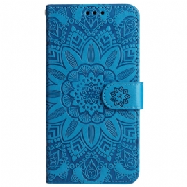 Kožený Kryt Realme C55 Řemínek Se Slunečnicovým Vzorem