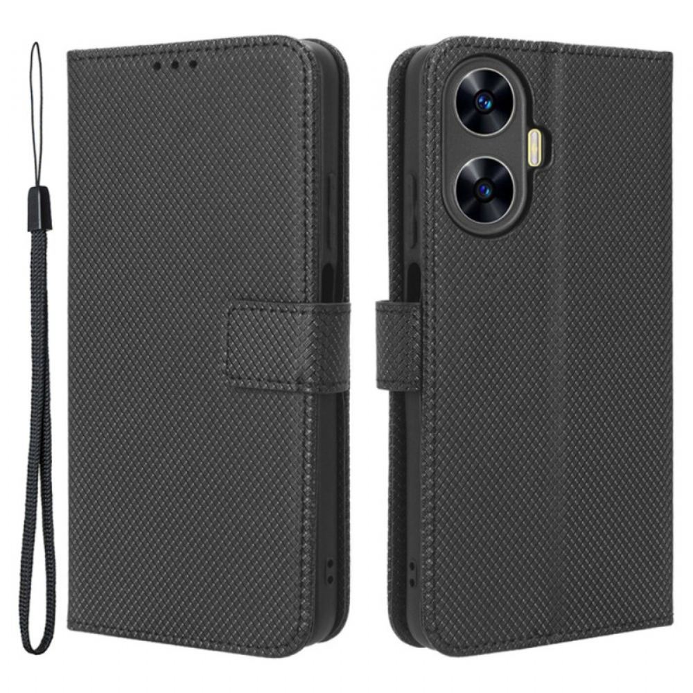 Peněženková Pouzdra Realme C55 Kryty Na Mobil Peněženka S Páskem A Texturovaným Designem