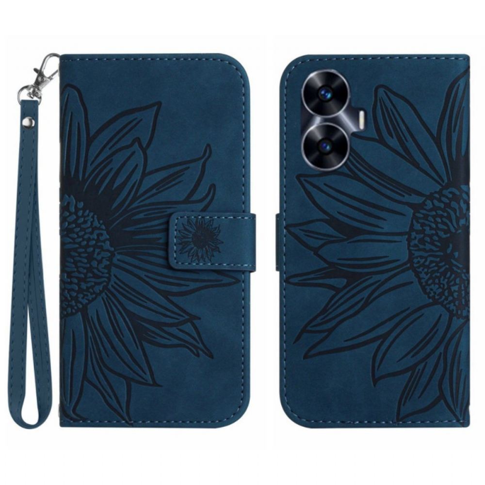 Peněženková Pouzdra Realme C55 Kryty Na Mobil Řemínek S Potiskem Slunečnic