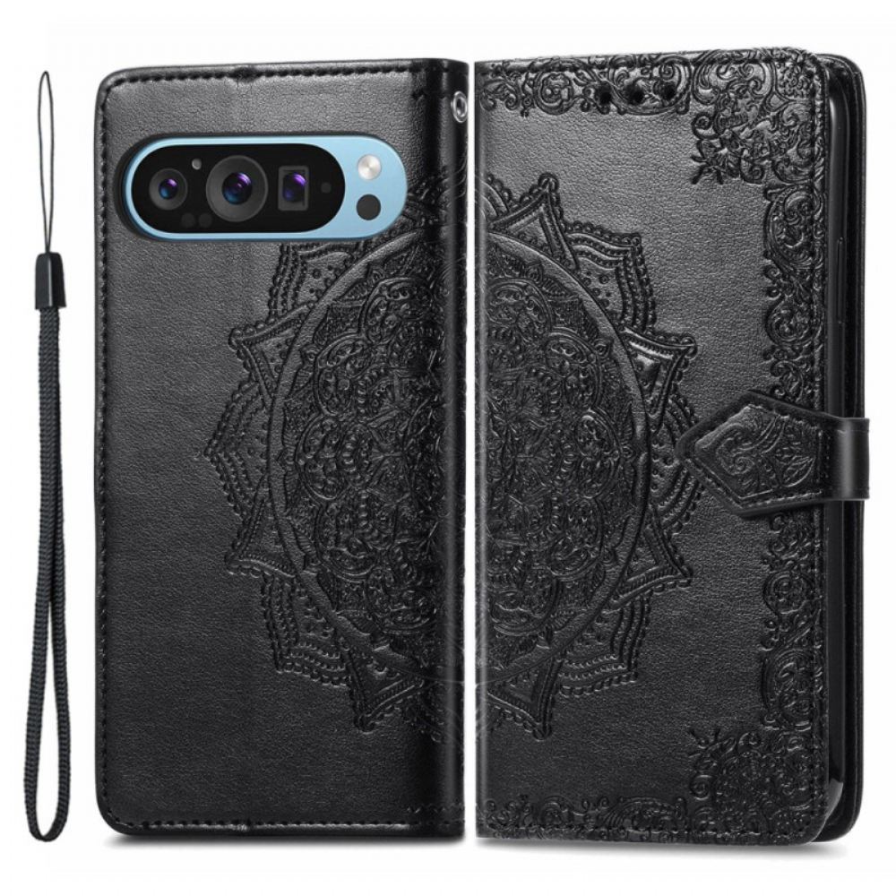 Kožený Kryt Google Pixel 9 Pro Barokní Mandala S Řemínkem