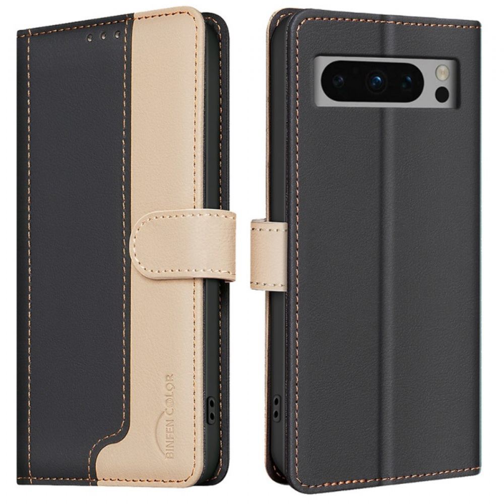 Kožený Kryt Google Pixel 9 Pro Dvoubarevná Rfid Ochrana Binfen Color