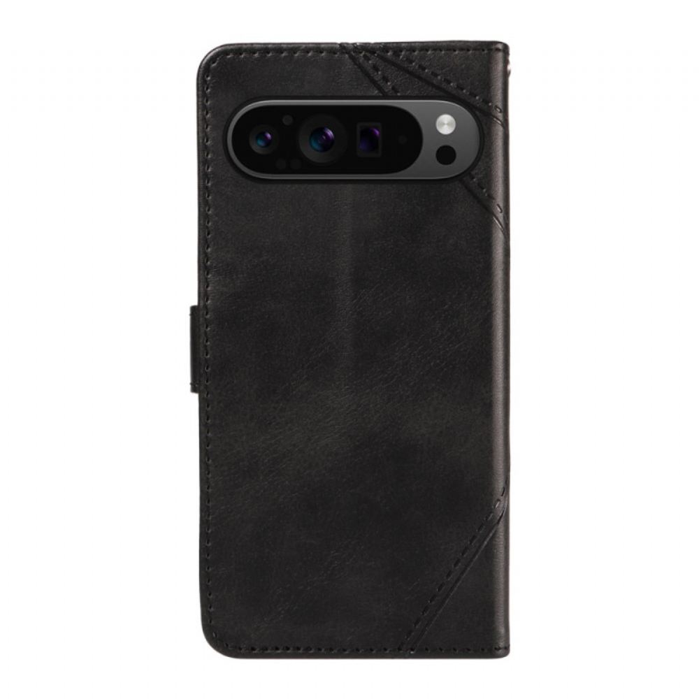 Kožený Kryt Google Pixel 9 Pro Dvoubarevný Trojúhelník S Páskem
