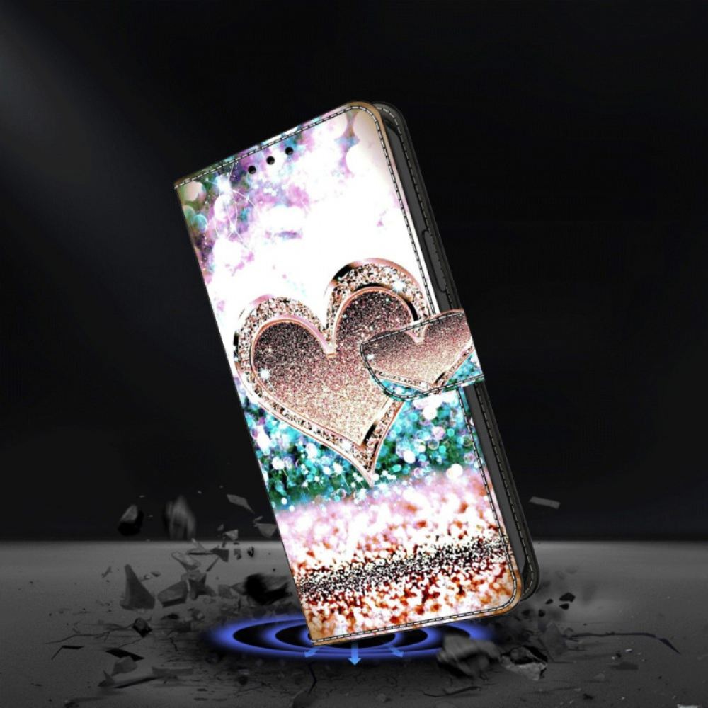 Kožený Kryt Google Pixel 9 Pro Růžové Diamantové Srdce