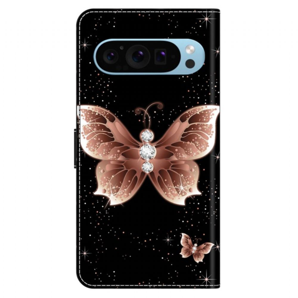 Kožený Kryt Google Pixel 9 Pro Růžový Diamantový Motýl