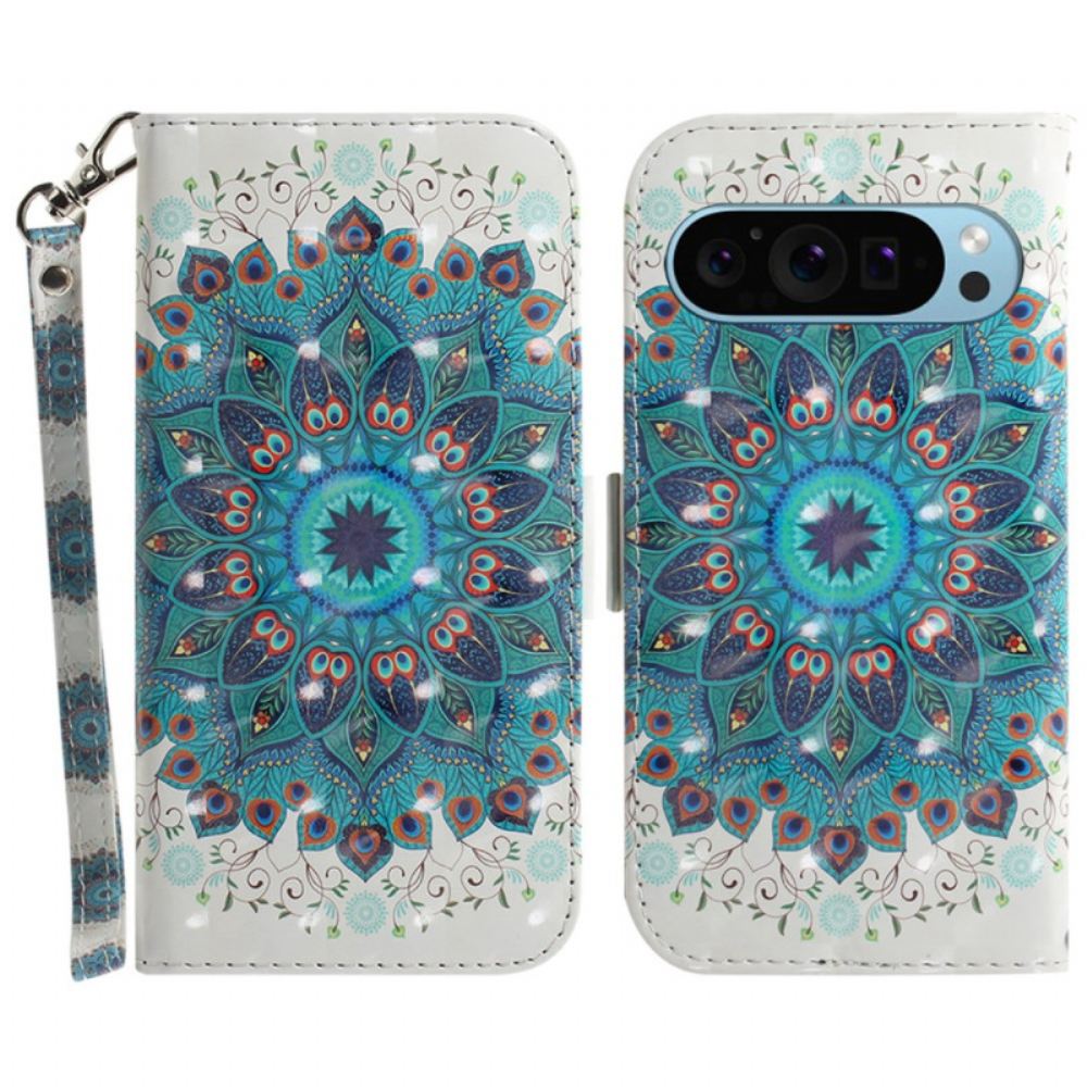 Kožený Kryt Google Pixel 9 Pro Zelená Mandala S Popruhem