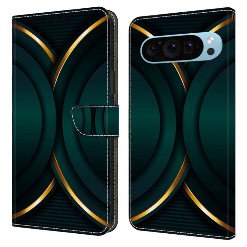 Kožený Kryt Google Pixel 9 Pro Zlatý Obrys