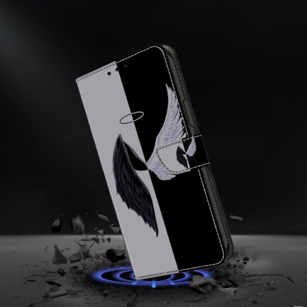 Kožený Kryt Google Pixel 9 Pro Černá A Bílá Křídla