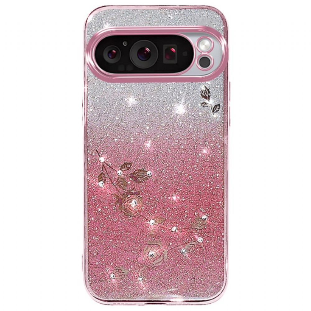 Kryt Google Pixel 9 Pro Květiny A Kamínky S Páskem Kadem