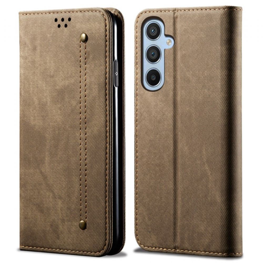 Kožené Pouzdro Folio Na Samsung Galaxy M55 5g Džínová Tkanina