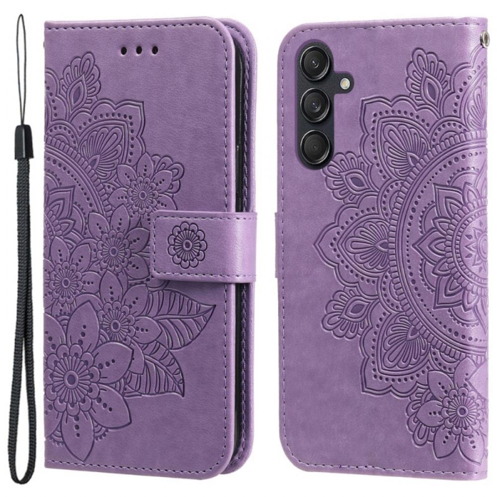 Kožený Kryt Na Samsung Galaxy M55 5g Potisk Mandaly S Páskem