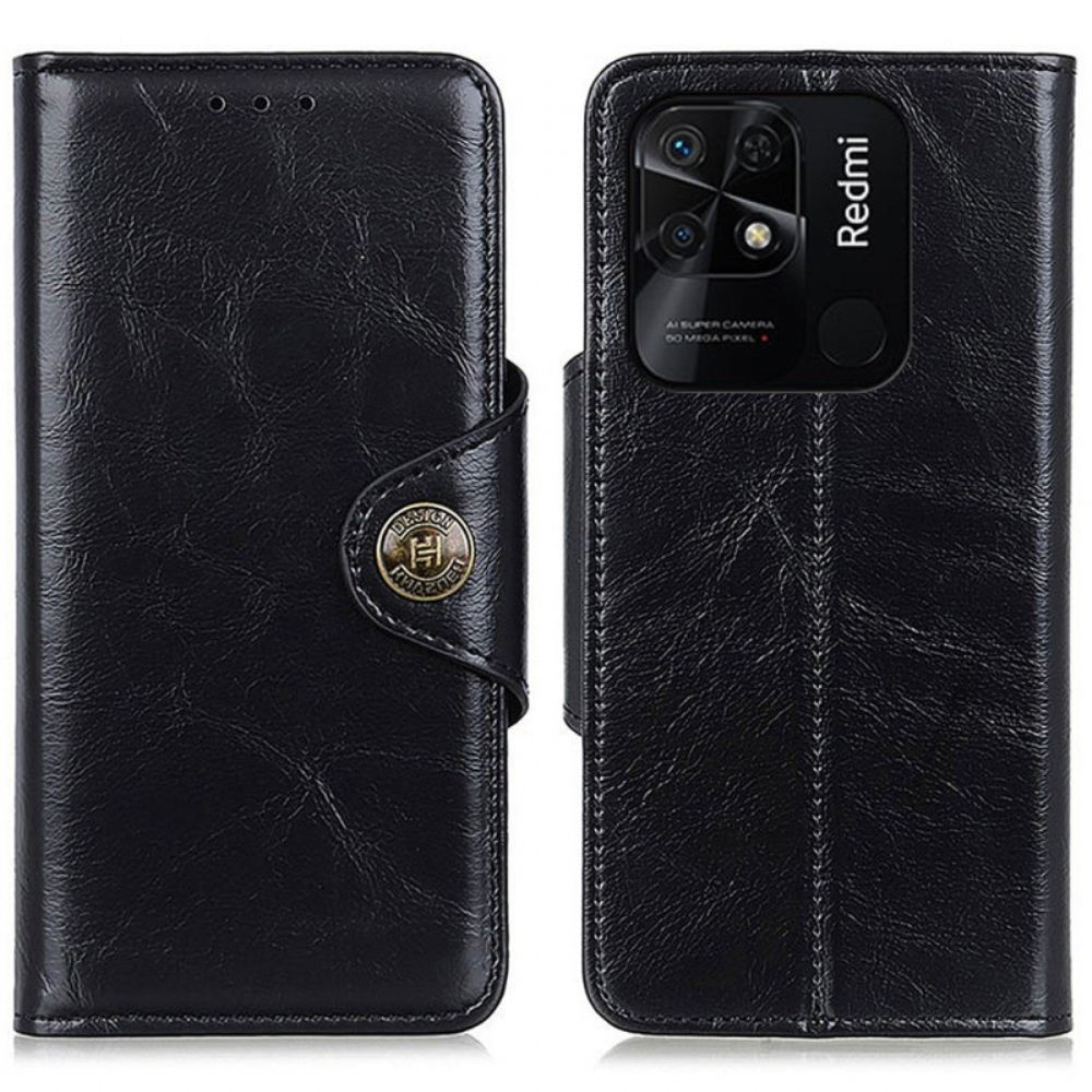 Flipové Pouzdro Na Xiaomi Redmi 10C Knoflík Khazneh Z Imitace Lakované Kůže