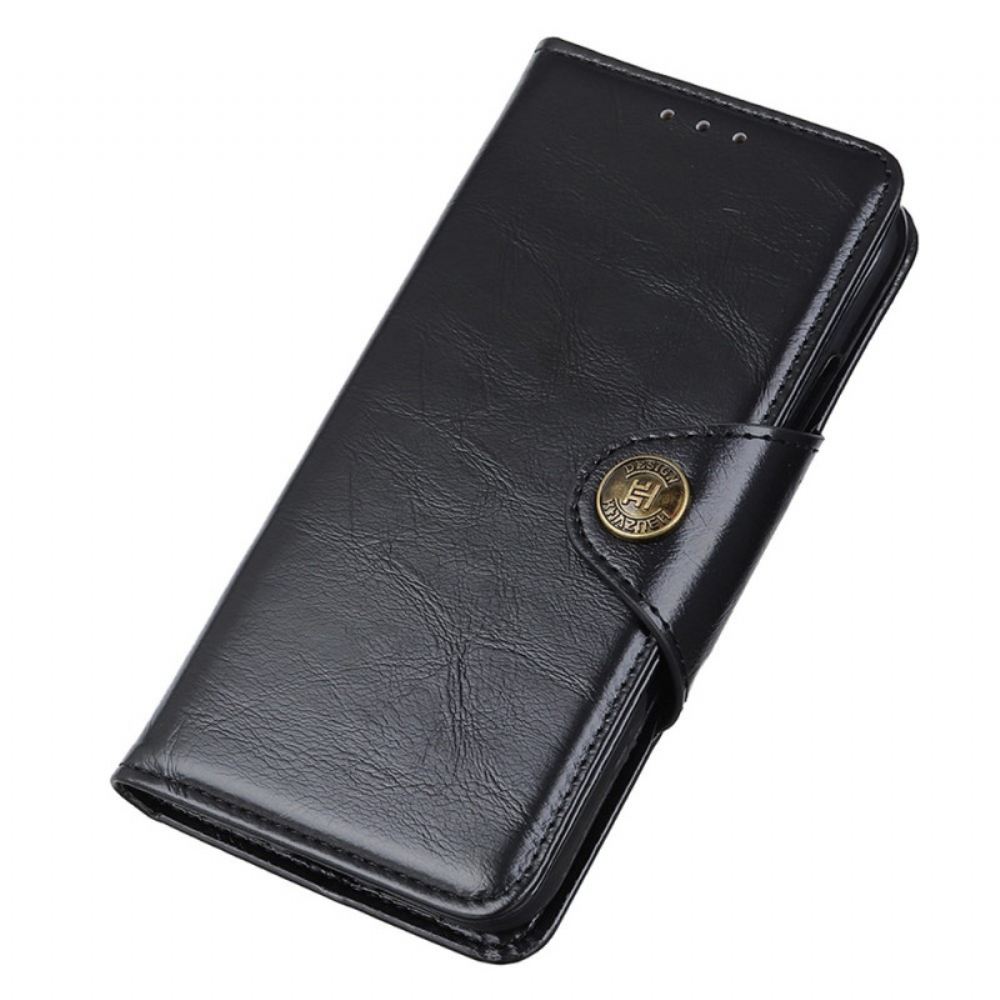 Flipové Pouzdro Na Xiaomi Redmi 10C Knoflík Khazneh Z Imitace Lakované Kůže