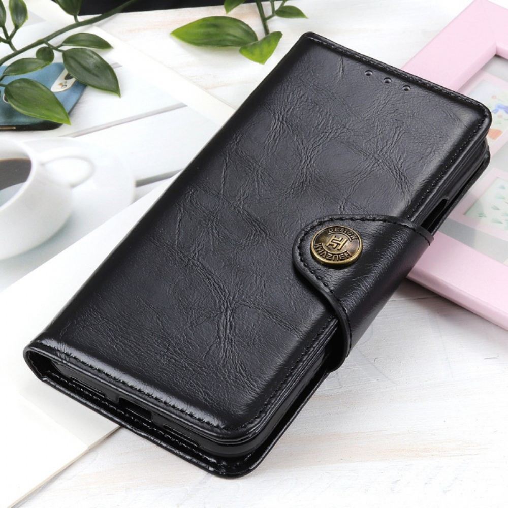 Flipové Pouzdro Na Xiaomi Redmi 10C Knoflík Khazneh Z Imitace Lakované Kůže