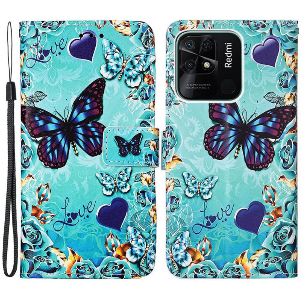 Flipové Pouzdro Na Xiaomi Redmi 10C Na Lana Létající Motýlci