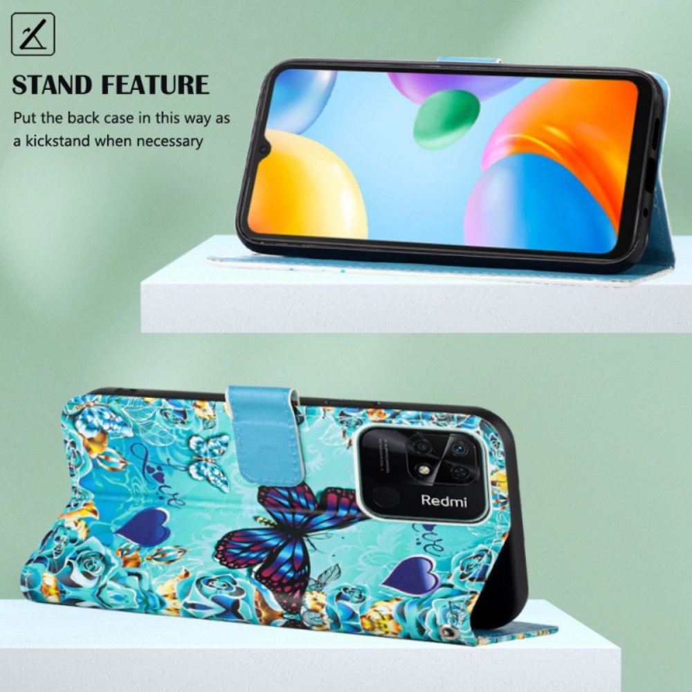 Flipové Pouzdro Na Xiaomi Redmi 10C Na Lana Létající Motýlci