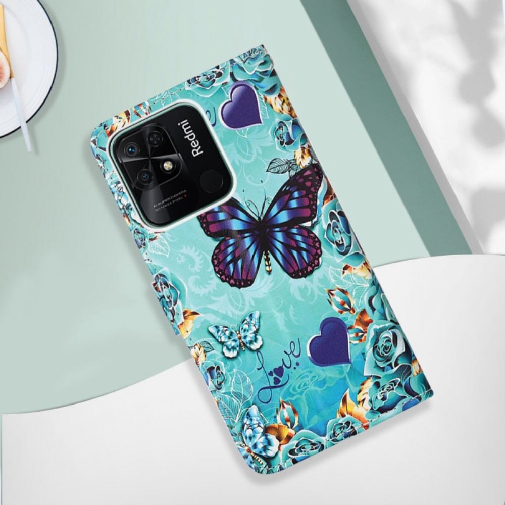Flipové Pouzdro Na Xiaomi Redmi 10C Na Lana Létající Motýlci
