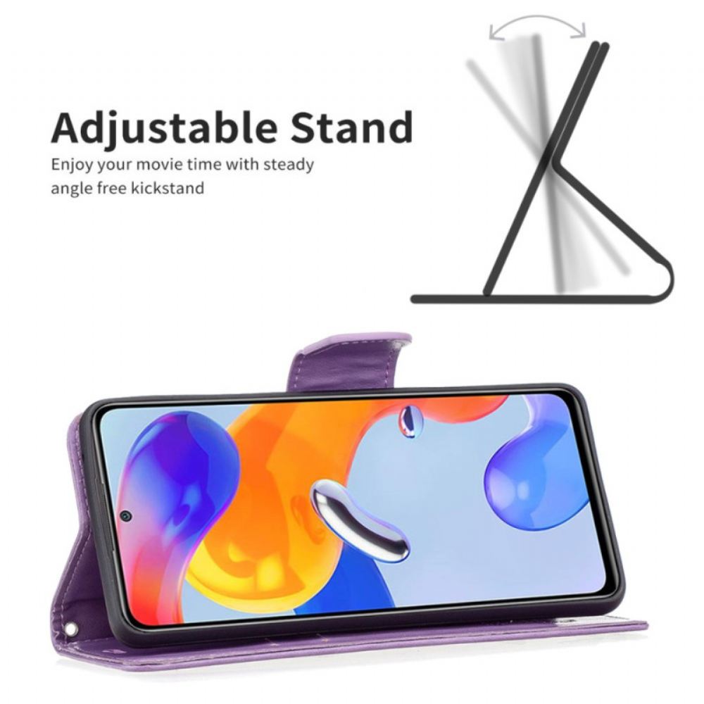 Flipové Pouzdro Na Xiaomi Redmi 10C Na Lana Popruh S Potiskem Motýlů