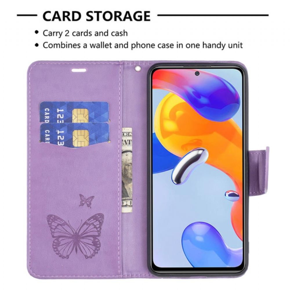 Flipové Pouzdro Na Xiaomi Redmi 10C Na Lana Popruh S Potiskem Motýlů