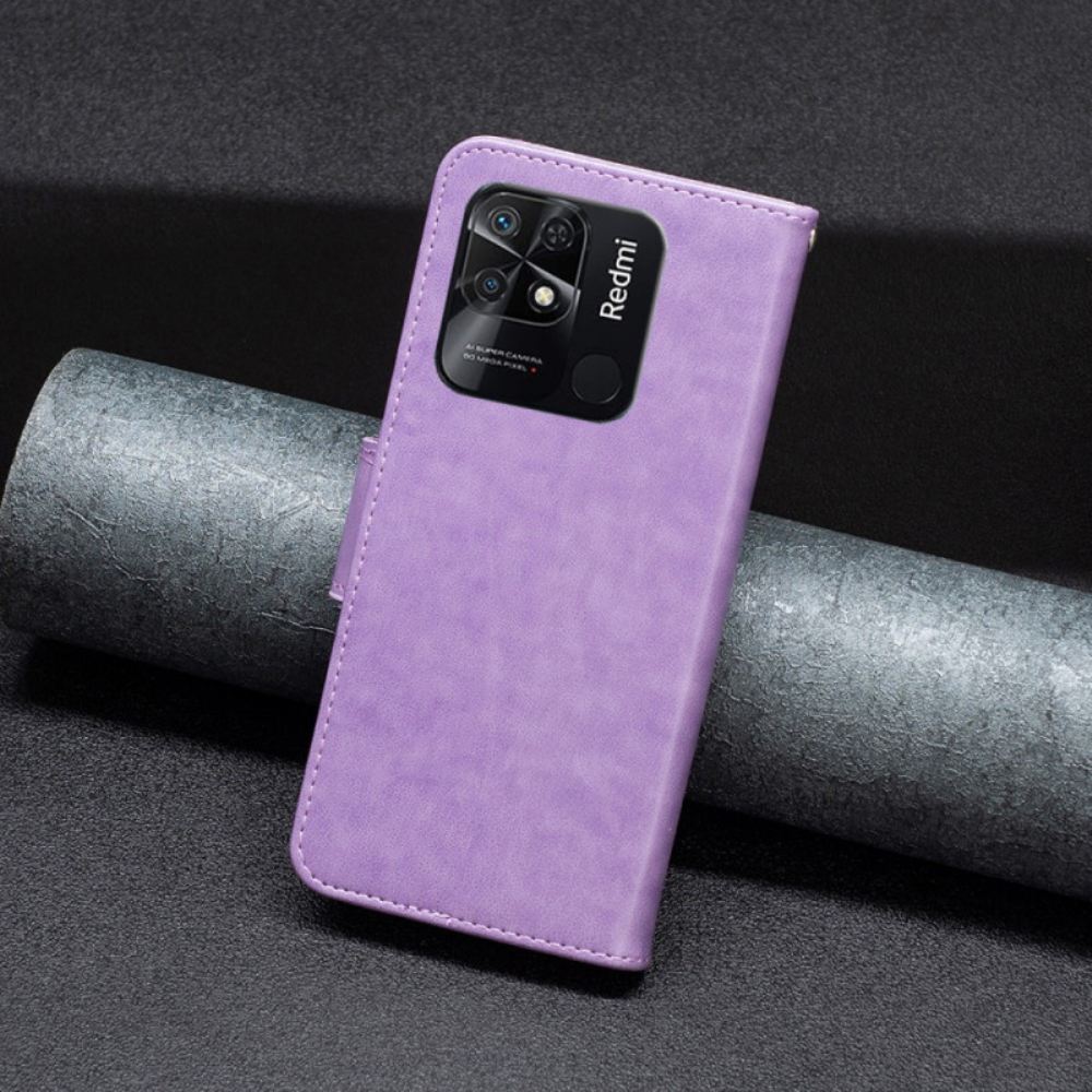 Flipové Pouzdro Na Xiaomi Redmi 10C Na Lana Popruh S Potiskem Motýlů