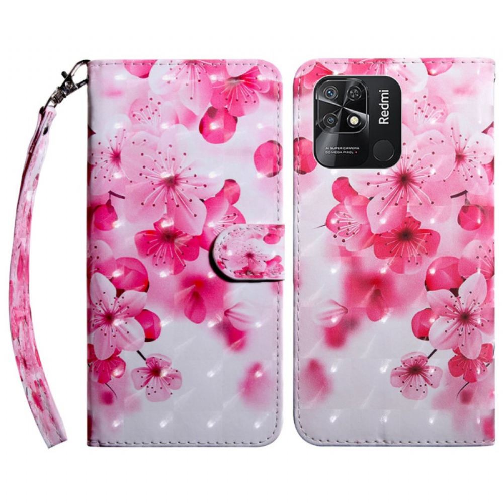 Flipové Pouzdro Na Xiaomi Redmi 10C Na Lana Popruhové Květiny