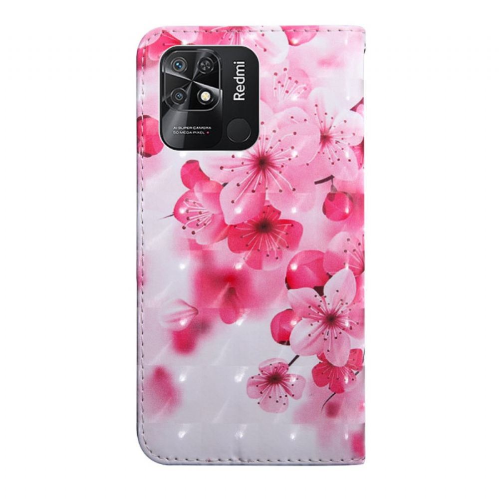 Flipové Pouzdro Na Xiaomi Redmi 10C Na Lana Popruhové Květiny