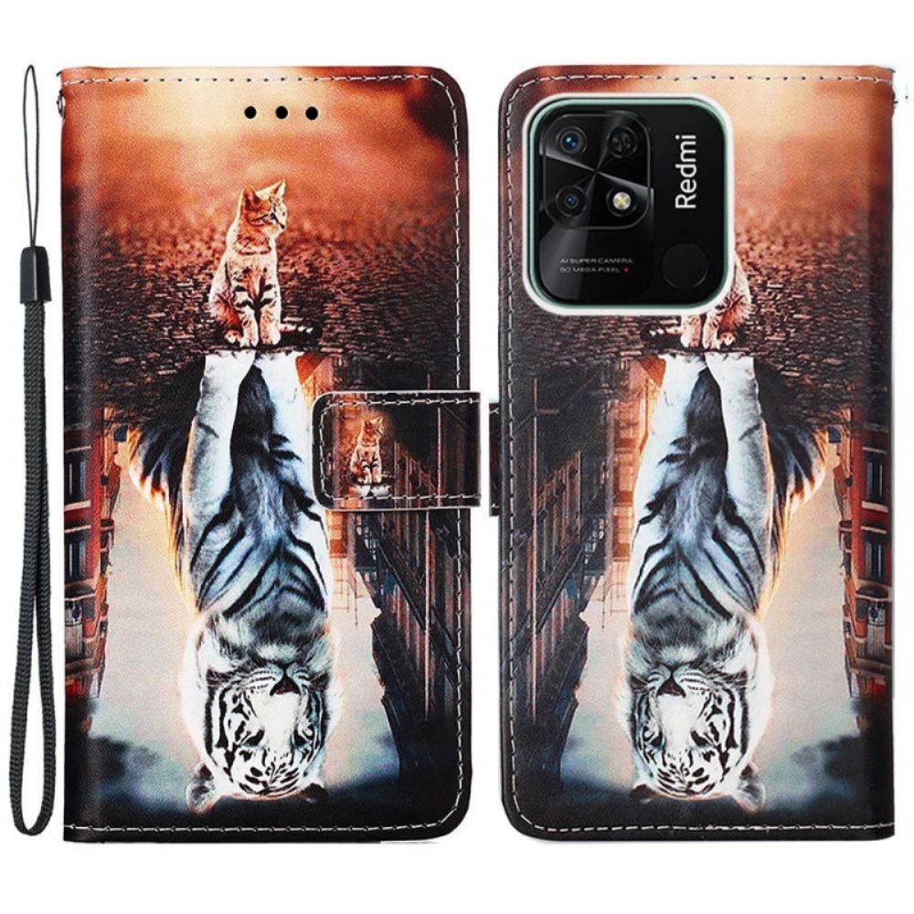 Flipové Pouzdro Na Xiaomi Redmi 10C Na Lana Sen O Kotěti S Popruhem
