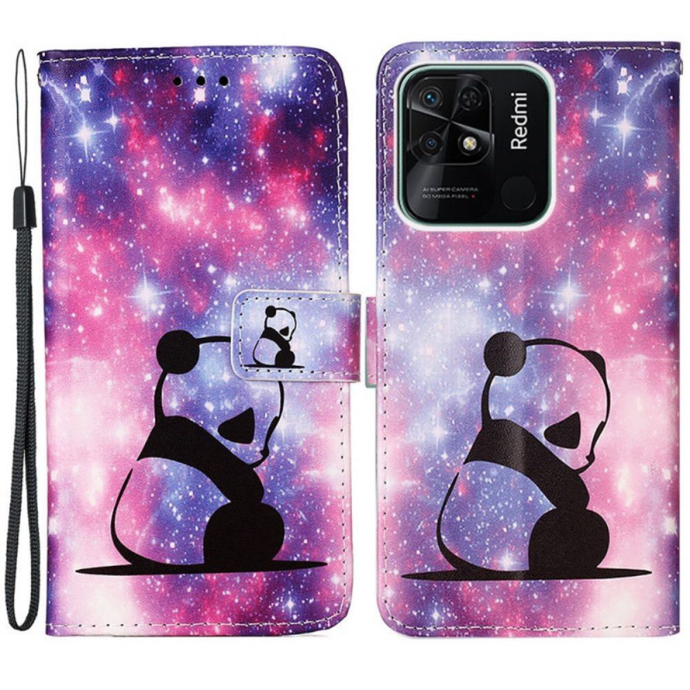 Flipové Pouzdro Na Xiaomi Redmi 10C Na Lana Strappy Space Panda