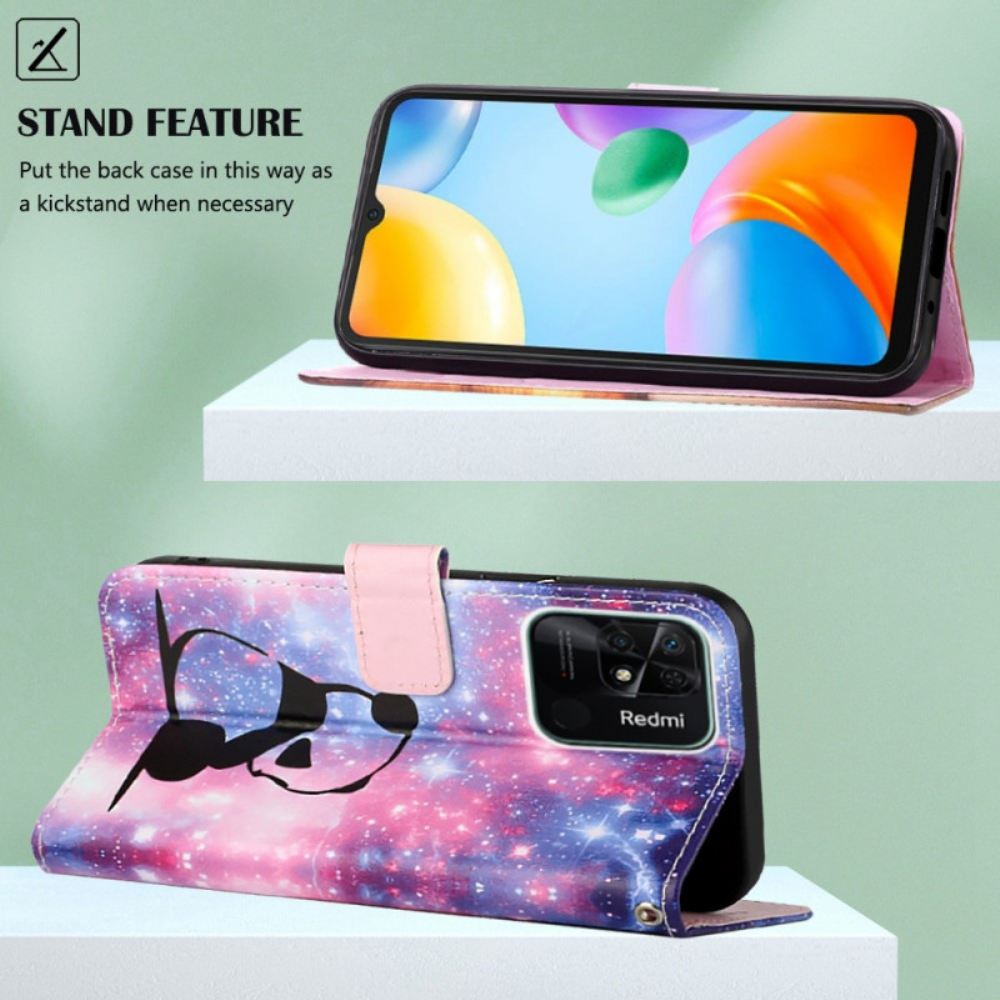 Flipové Pouzdro Na Xiaomi Redmi 10C Na Lana Strappy Space Panda