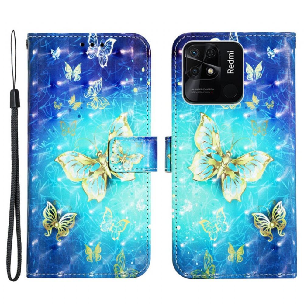 Flipové Pouzdro Na Xiaomi Redmi 10C Na Lana Úžasní Strappy Motýli