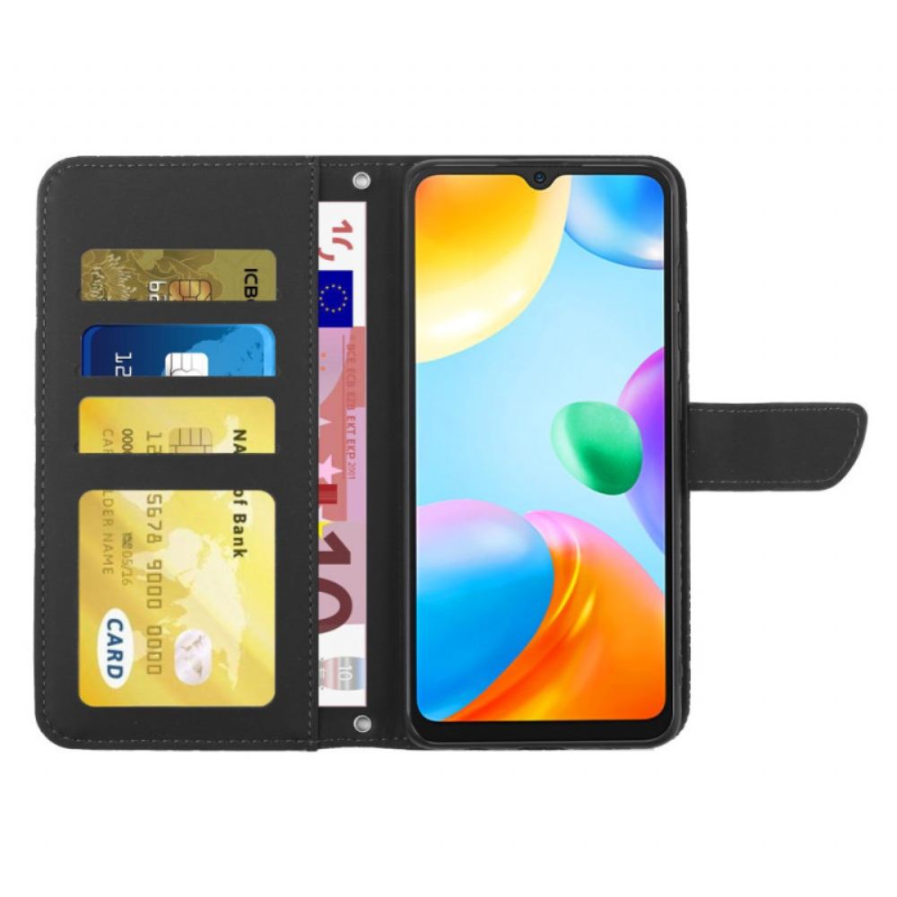 Flipové Pouzdro Na Xiaomi Redmi 10C Motýlci A Popruh Přes Rameno