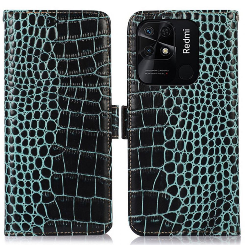 Flipové Pouzdro Na Xiaomi Redmi 10C Rfid Ve Stylu Krokodýla