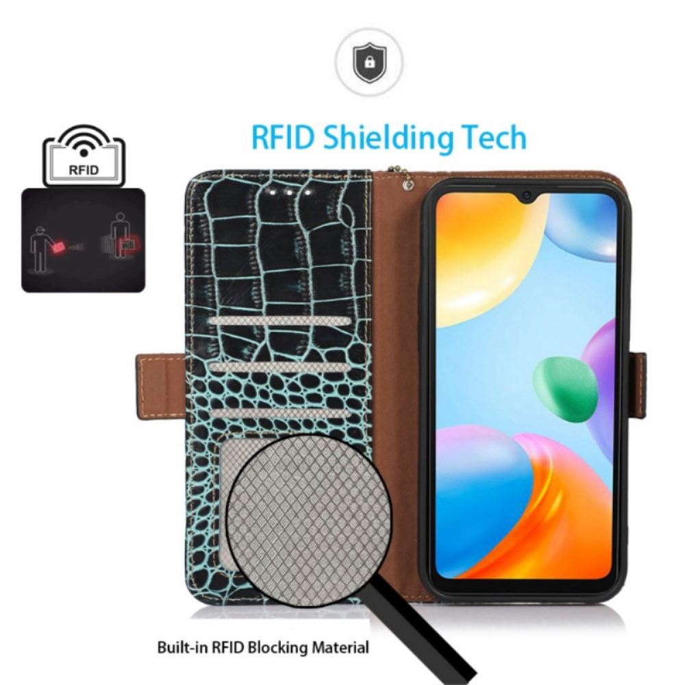 Flipové Pouzdro Na Xiaomi Redmi 10C Rfid Ve Stylu Krokodýla