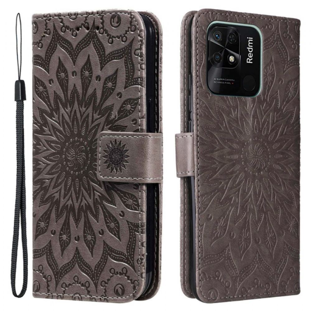 Flipové Pouzdro Na Xiaomi Redmi 10C Sluneční Mandala Se Šňůrkou