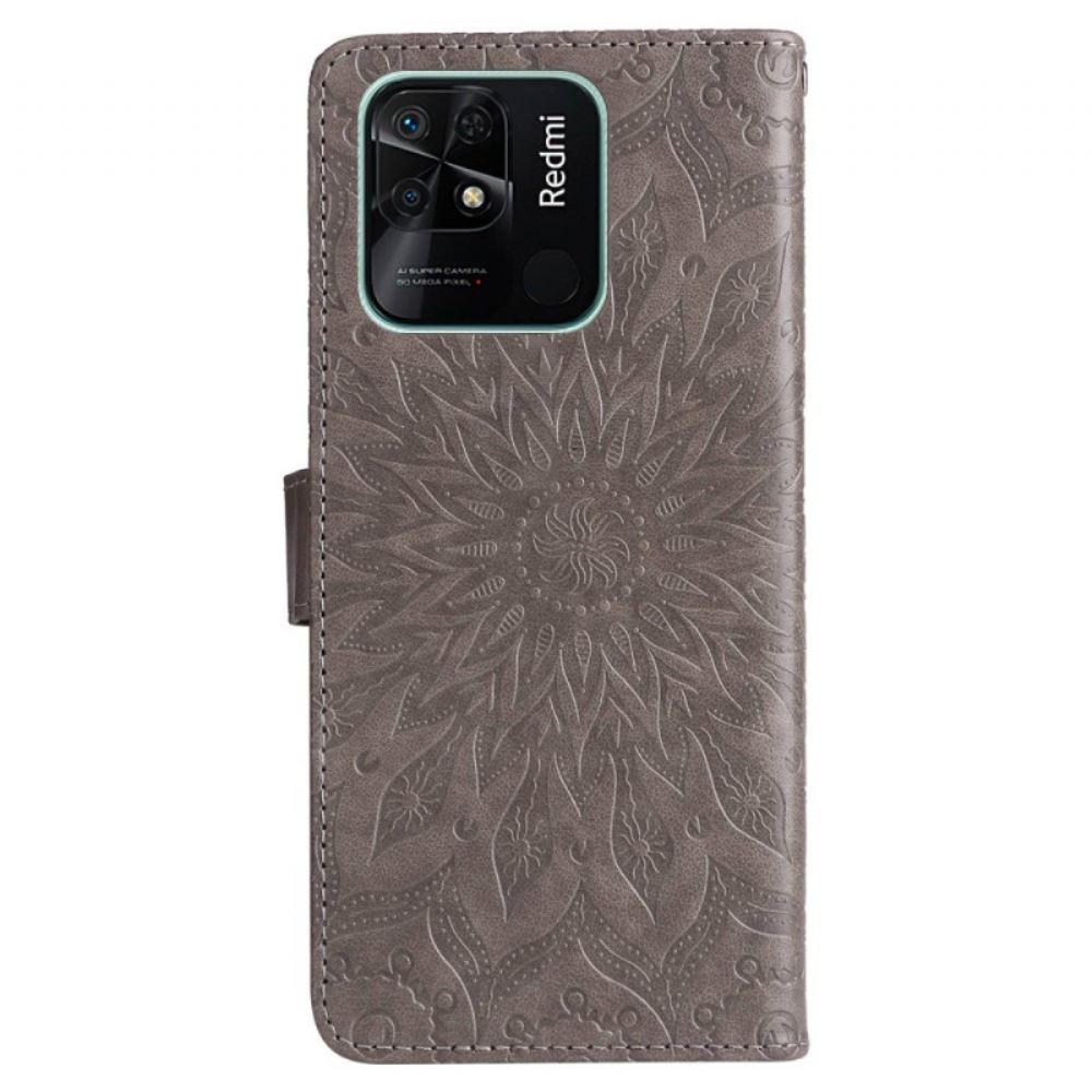 Flipové Pouzdro Na Xiaomi Redmi 10C Sluneční Mandala Se Šňůrkou