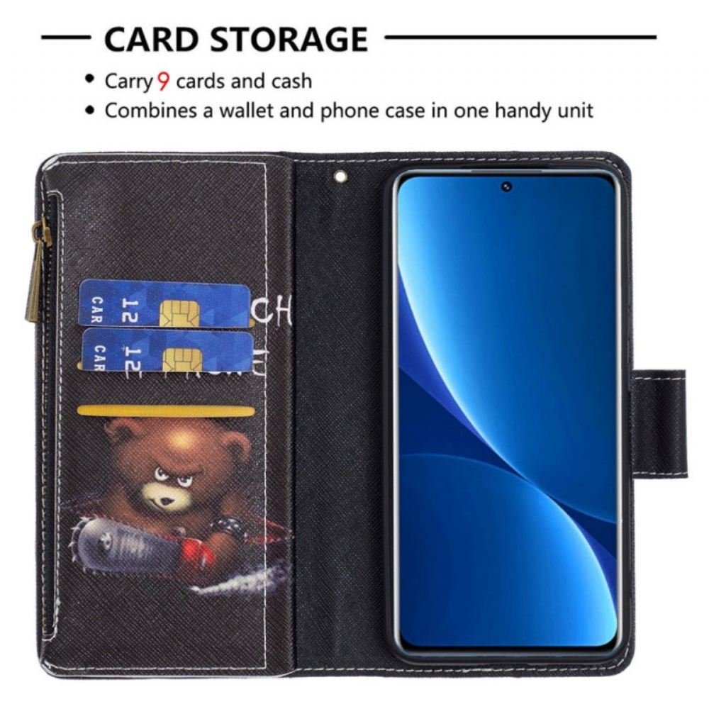 Flipové Pouzdro Na Xiaomi Redmi 10C Pouzdro Na Zip S Nebezpečným Medvědem