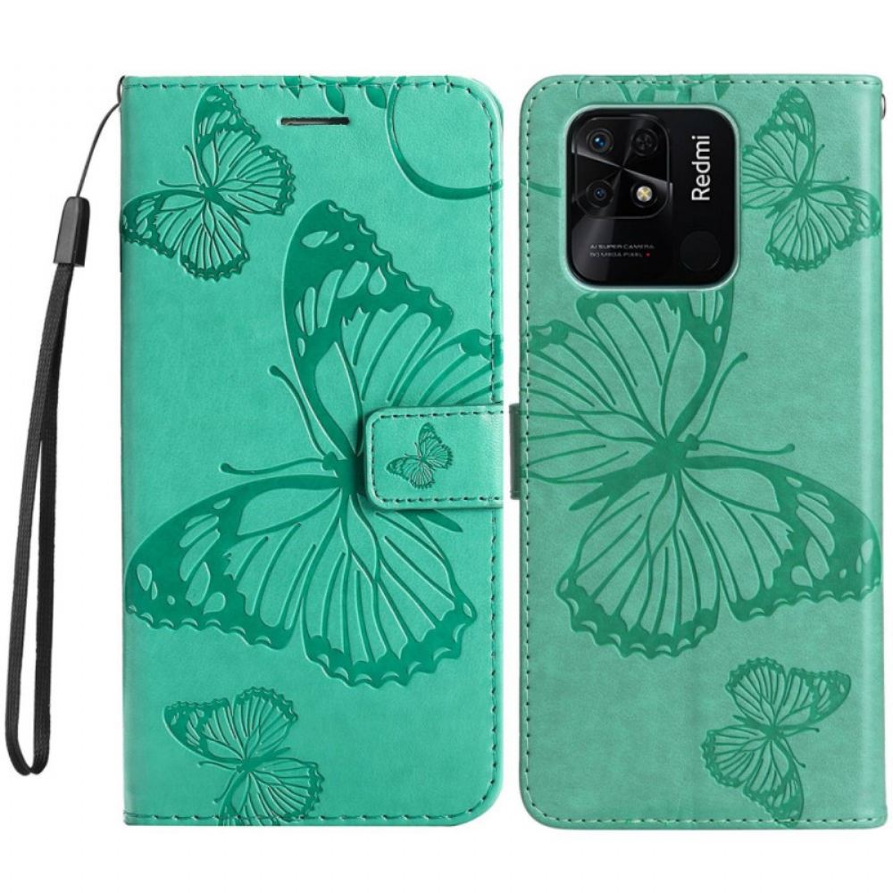 Kožené Pouzdro Na Xiaomi Redmi 10C Na Lana Obří Motýli