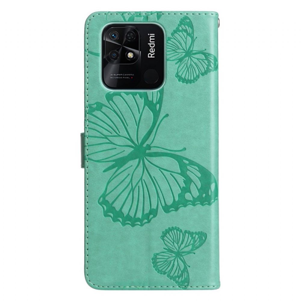 Kožené Pouzdro Na Xiaomi Redmi 10C Na Lana Obří Motýli