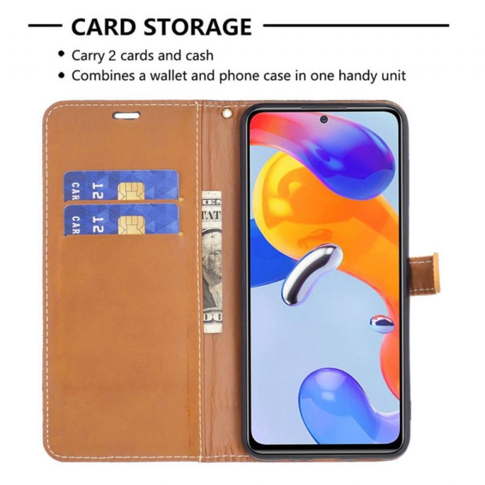 Kožené Pouzdro Na Xiaomi Redmi 10C Na Lana Pásek S Látkovým A Koženým Efektem