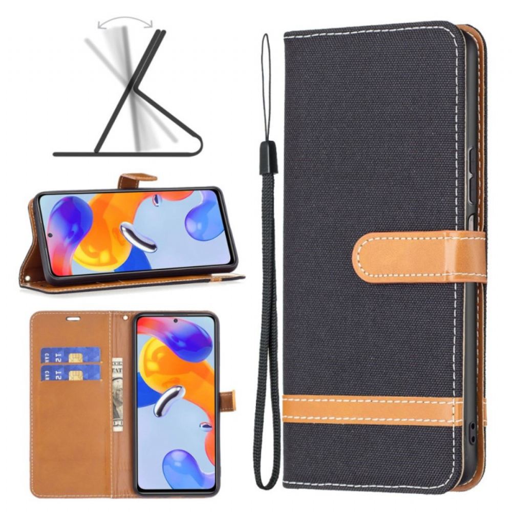 Kožené Pouzdro Na Xiaomi Redmi 10C Na Lana Pásek S Látkovým A Koženým Efektem