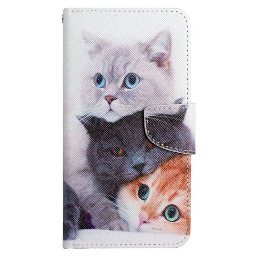 Kožené Pouzdro Na Xiaomi Redmi 10C Na Lana Pouze Tanga Kočky
