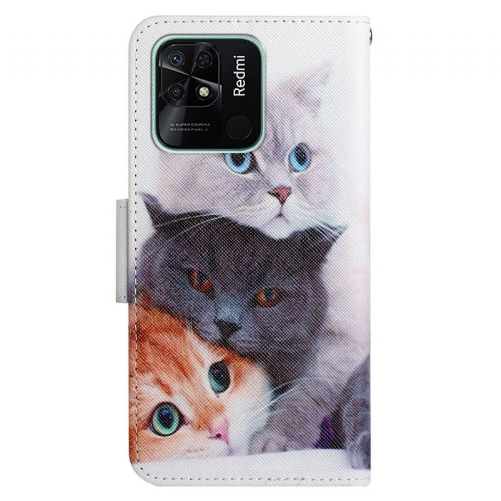 Kožené Pouzdro Na Xiaomi Redmi 10C Na Lana Pouze Tanga Kočky