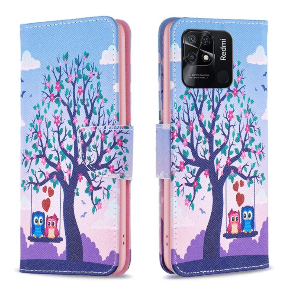 Kožené Pouzdro Na Xiaomi Redmi 10C Sovy Na Houpačce