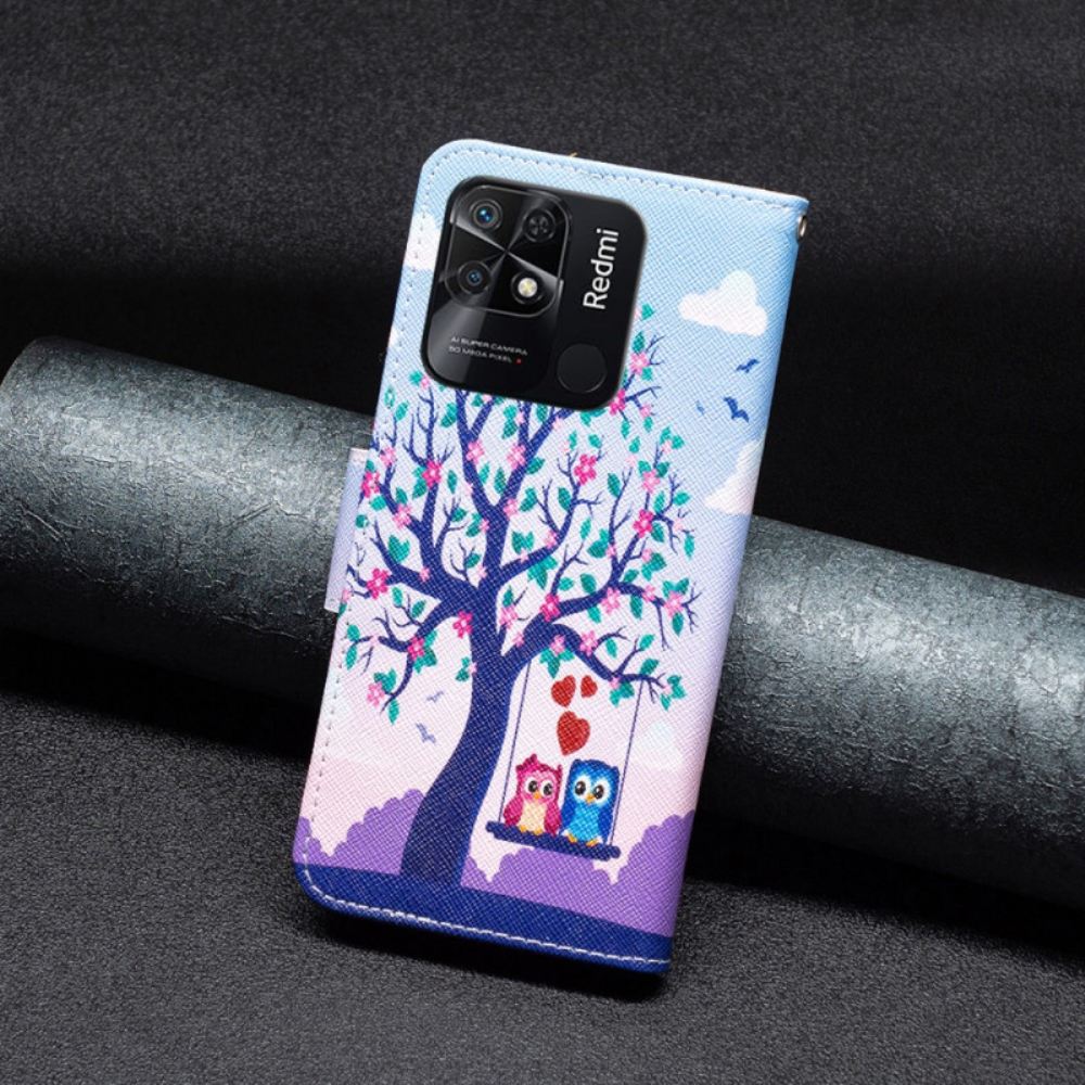 Kožené Pouzdro Na Xiaomi Redmi 10C Sovy Na Houpačce