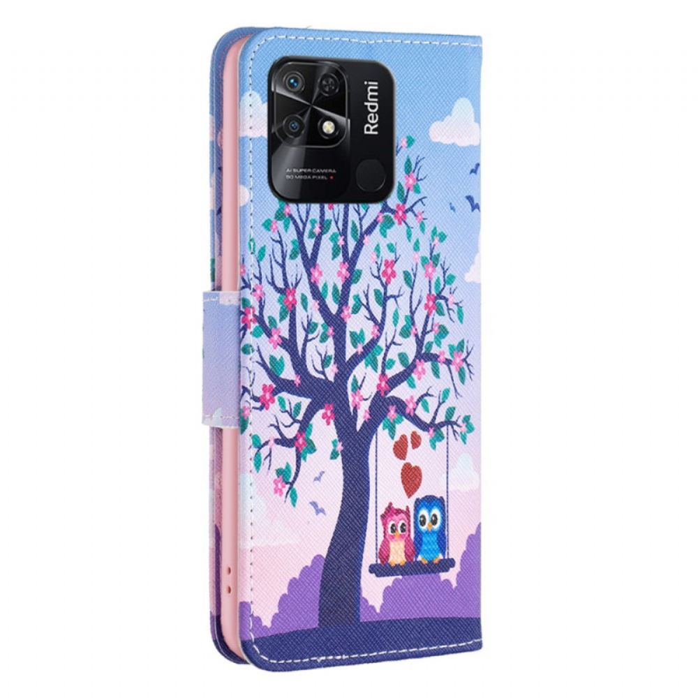 Kožené Pouzdro Na Xiaomi Redmi 10C Sovy Na Houpačce