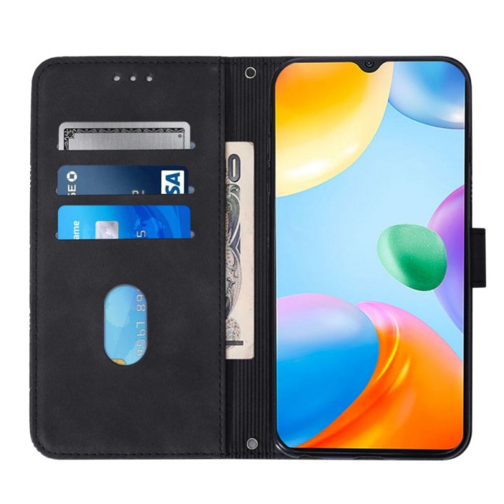 Kožené Pouzdro Na Xiaomi Redmi 10C Trojúhelníky S Ramenním Popruhem