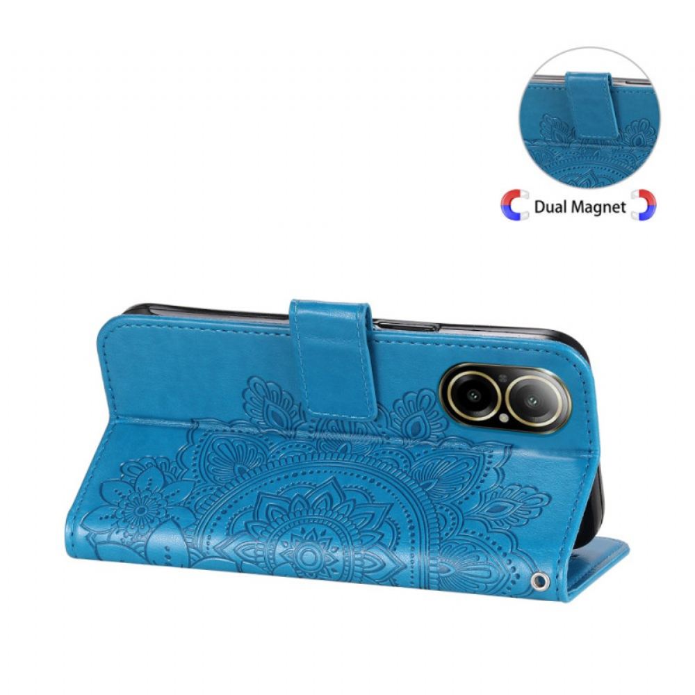 Kožený Kryt Realme C67 Květinový Vzor S Páskem