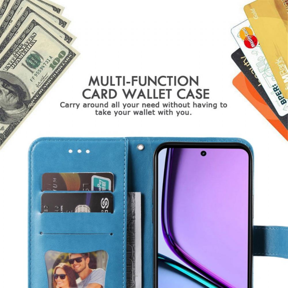 Kožený Kryt Realme C67 Květinový Vzor S Páskem