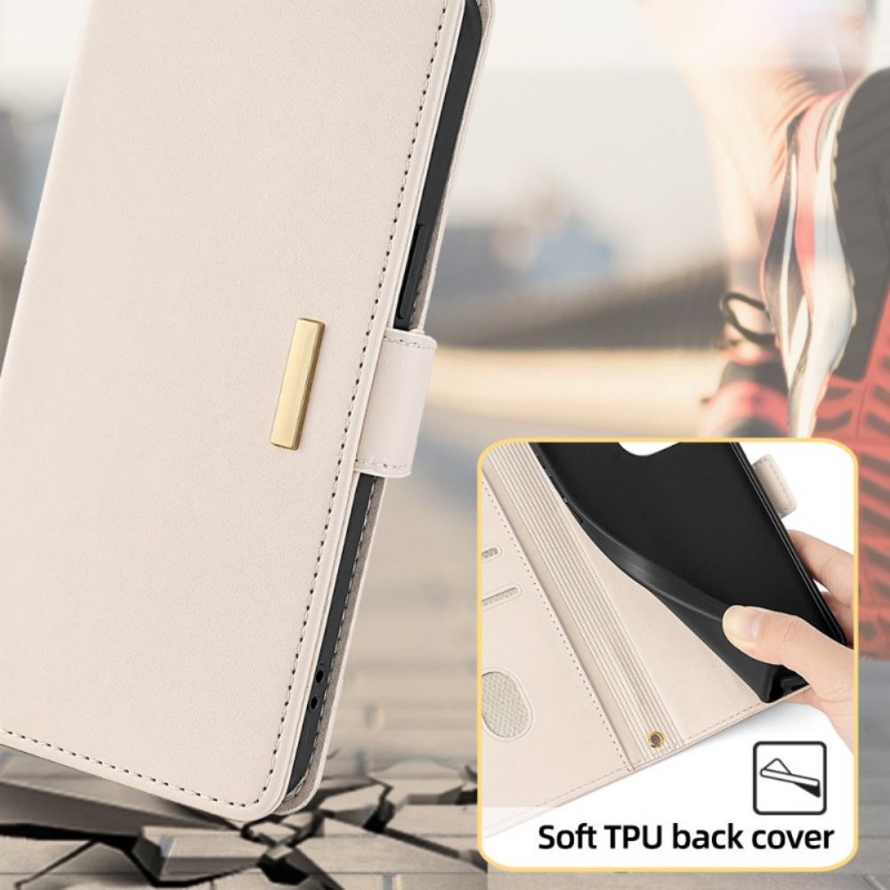 Kožený Kryt Realme C67 Zlatý Řetízek