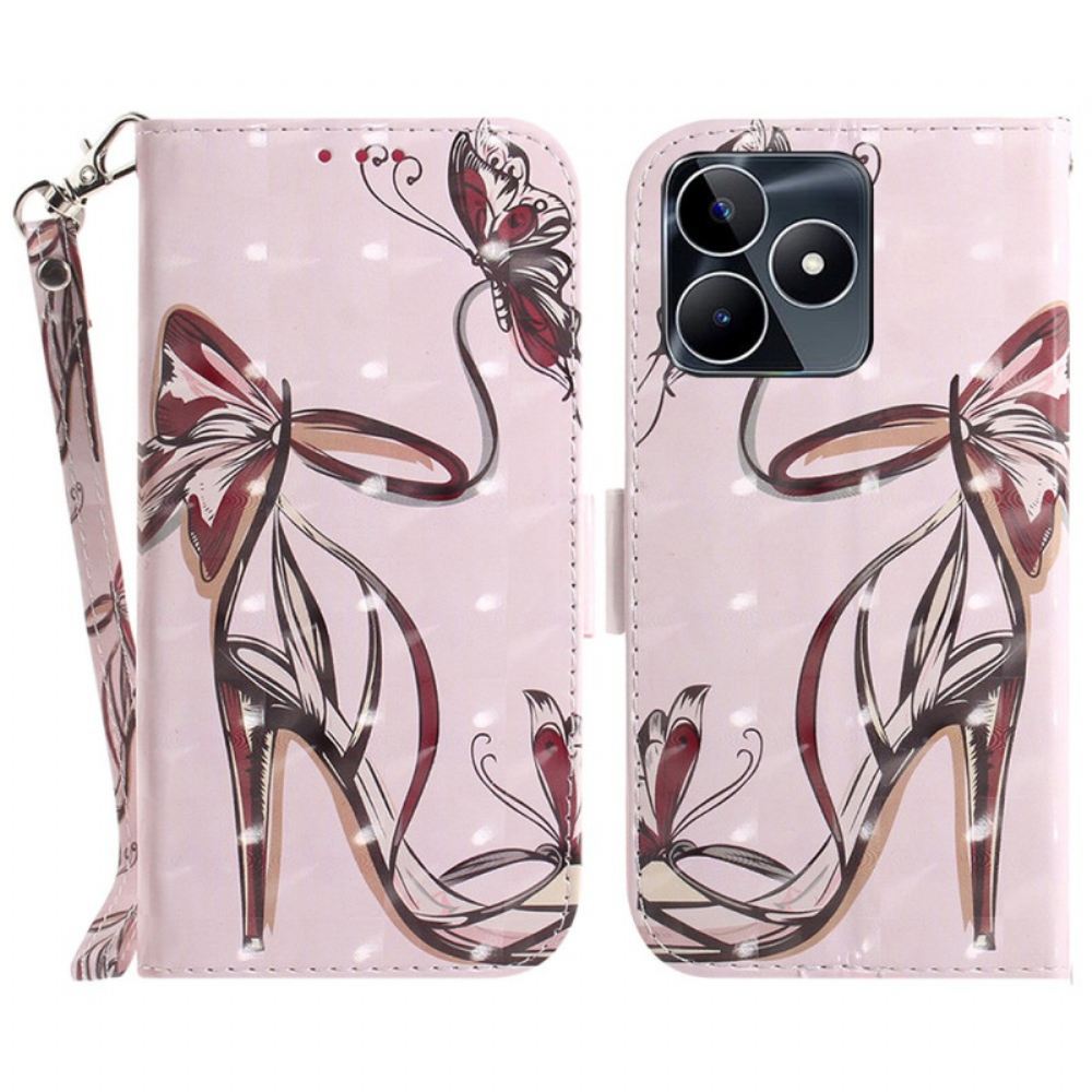 Kožený Kryt Na Realme C53 Držák Na Boty Na Podpatku A Šňůrkou