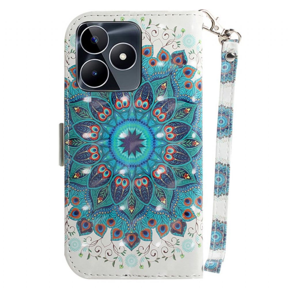 Kožený Kryt Realme C53 Držák S Zelenou Mandalou A Šňůrkou